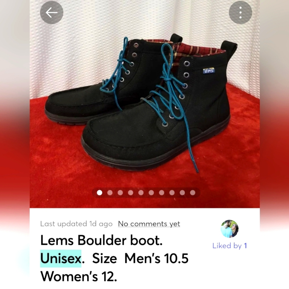 Lems Boulder boots.  Unisex.  Mens 10.5.  Women's 12